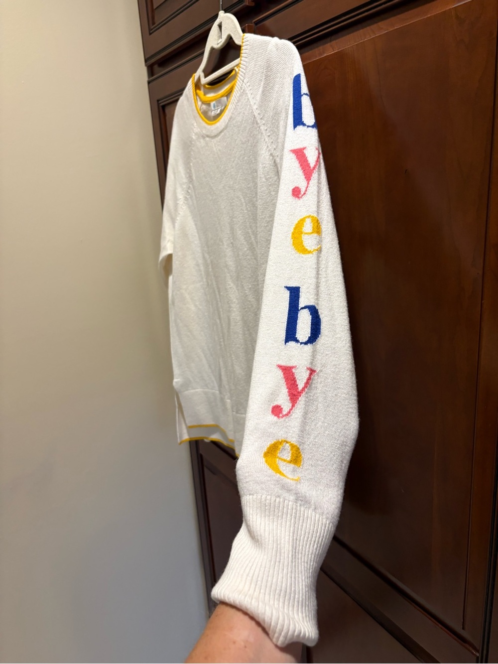 Boden Cream Crewneck Sweater with Multicolor Sleeve Letters - M - Picture 4 of 6
